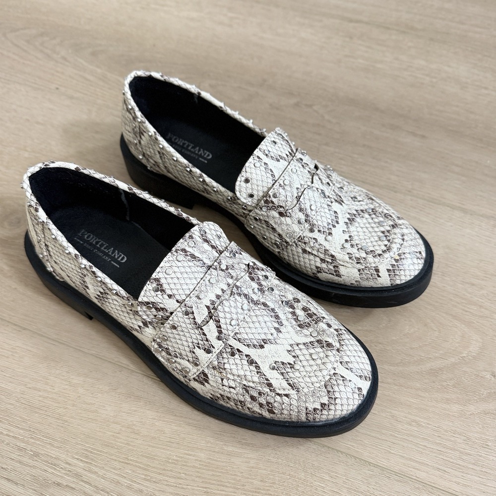 Portland Boot Co Studded Loafers Snake Print Slip On Foam Insole Women's Size 9